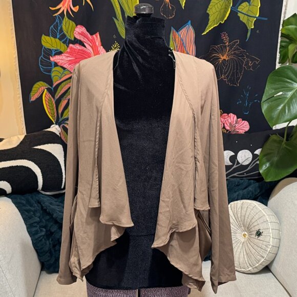 Forever21 Chiffon Drape Cardigan Jacket with Pockets, Taupe Beige, Large - Picture 6 of 13